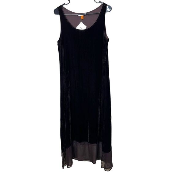 Vintage Harari Silk Blend Dark Brown‎ Velvet Maxi Dress Size M NWT - Picture 1 of 11